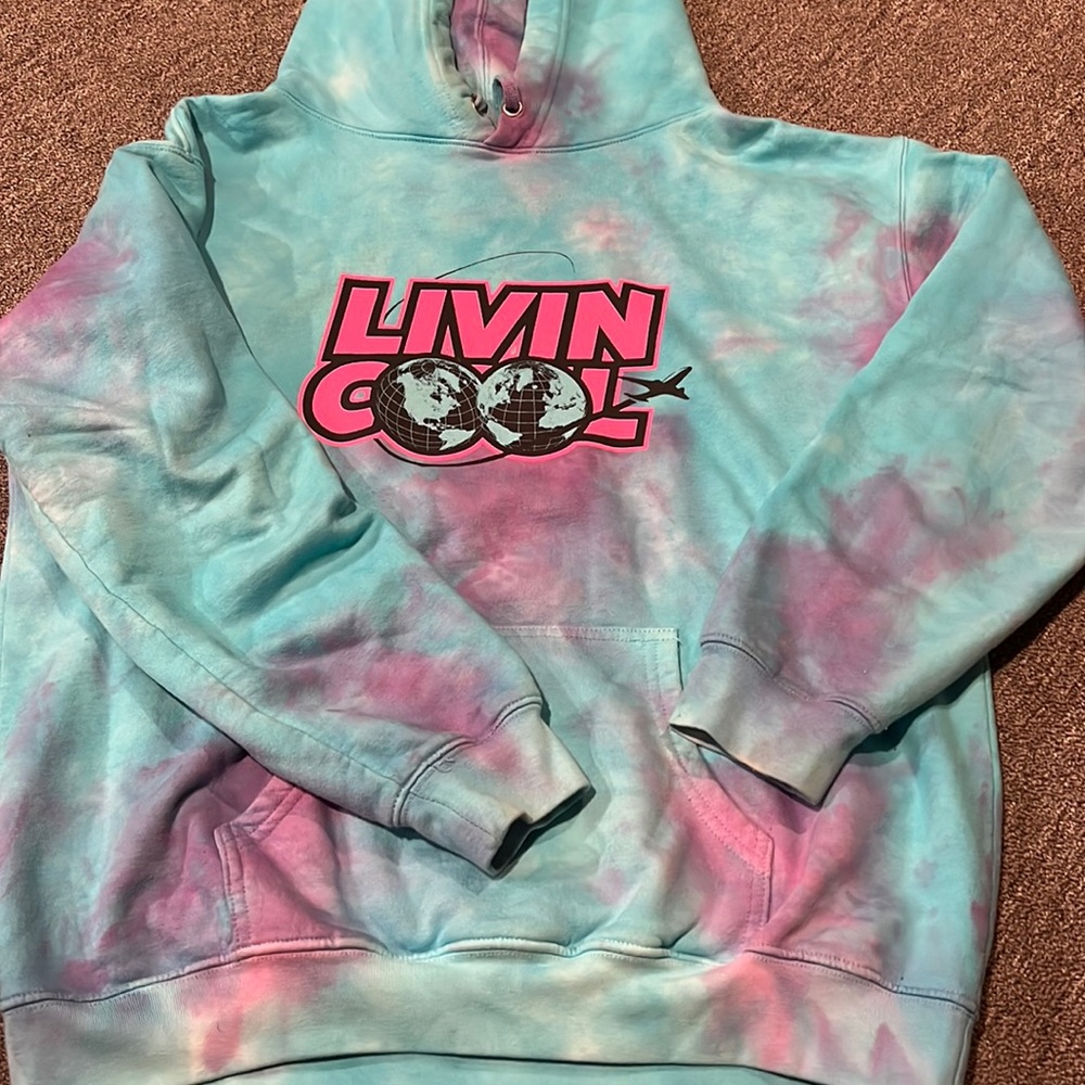 Livin cool turquoise, and purple sweatshirt
